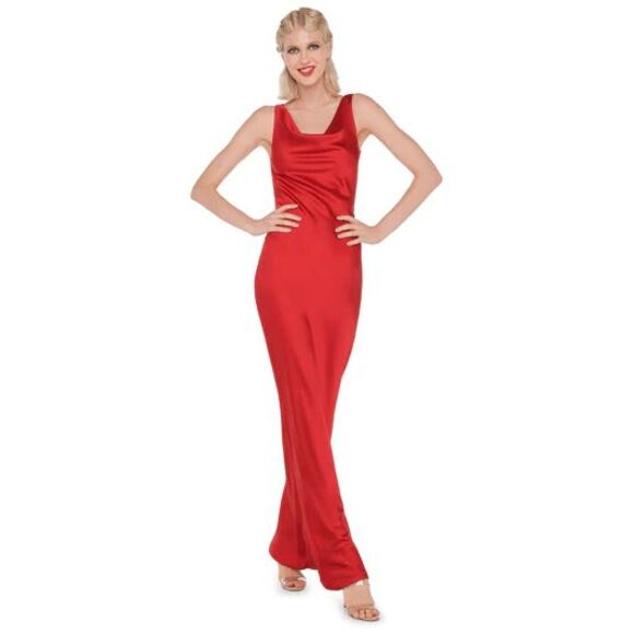 Norma Kamali Maria Sleeveless Cowl Neck Satin Evening Gown Tiger Red XS $325 - Picture 1 of 14